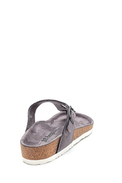 Bequemere Women's Gray Cork Sole Suede 104qc Model Orthopedic Slippers
