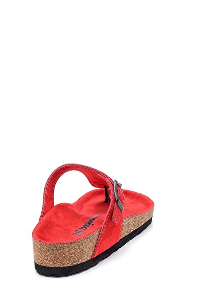 Bequemere Women's Red Cork Sole Suede 104qc Model Orthopedic Slippers