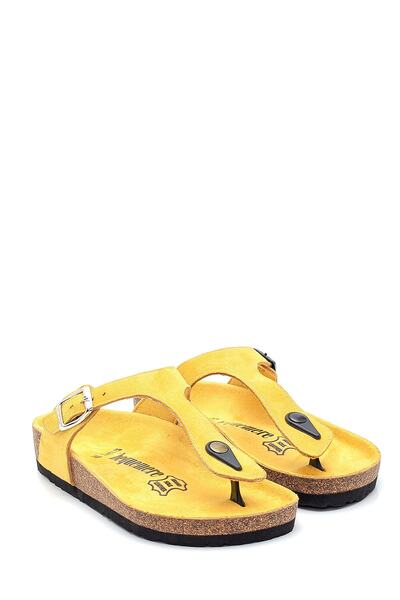 Bequemere Women's Yellow Cork Sole Suede 104qc Model Orthopedic Slippers