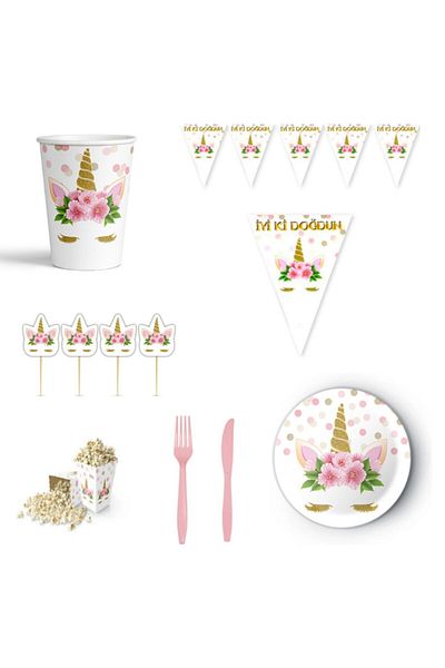 parti sürprizi Unicorn Floral Party Set for 8 People