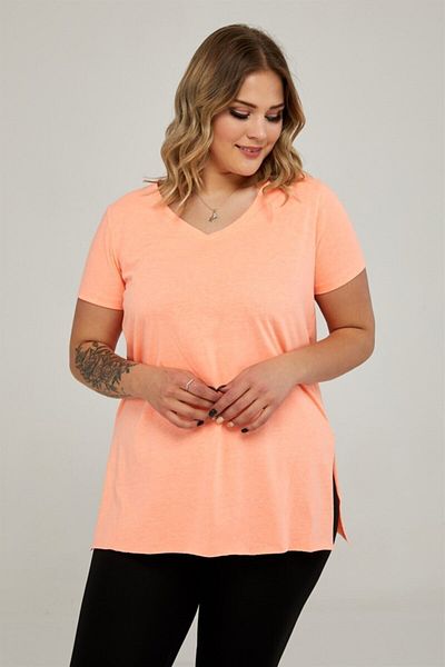 Seamoda Tricou de bază portocaliu cu decolteu în V pentru femei