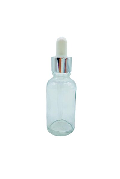 CAMBURADA CAMGEN 30ml Cam Şeffaf Şişe Ince Cam Damlalık Gümüş Kapak (10 Adet)