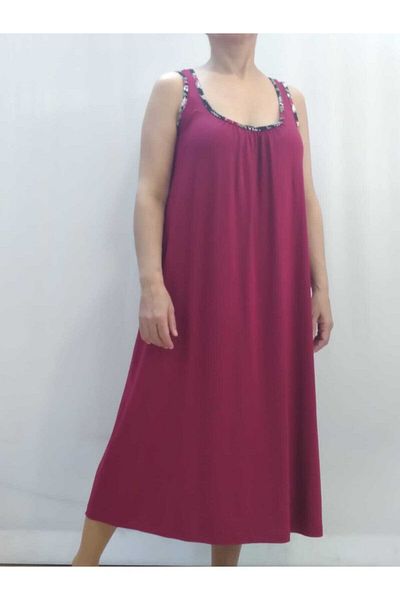 Mertcan Butik Rochie burgundă cu detaliu de țevi cu model adunat pe față și pe spate