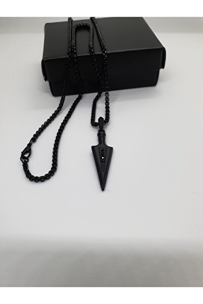 ERKEK KOLYE STORE Triagle Ok Ucu Erkek Kolye Mat Siyah