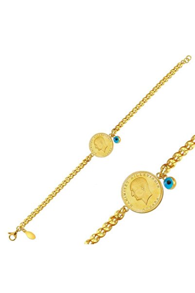 BİLEZİKHANE Kadın Gold Güverse Zincirli Ata Yarım Bileklik
