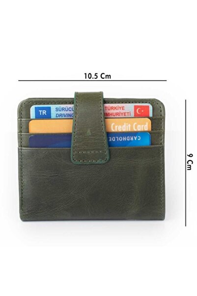 Anı Yüzük Cosmopolit Çıtçıtlı Fonksiyonel Crazy Deri Klasik Erkek Cüzdan Yeşil