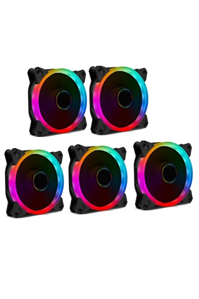 GAMETECH 8r Plus 5x120mm 12cm Rainbow Ledli Sessiz Kasa Fanı (5'li Set)