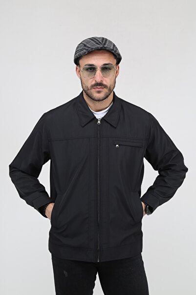 REGOS Men's Black Oversize Classic Collar Thin Summer Seasonal Coat