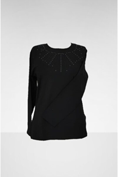 Nacar Kadın Siyah Taşlı Penye Buluz