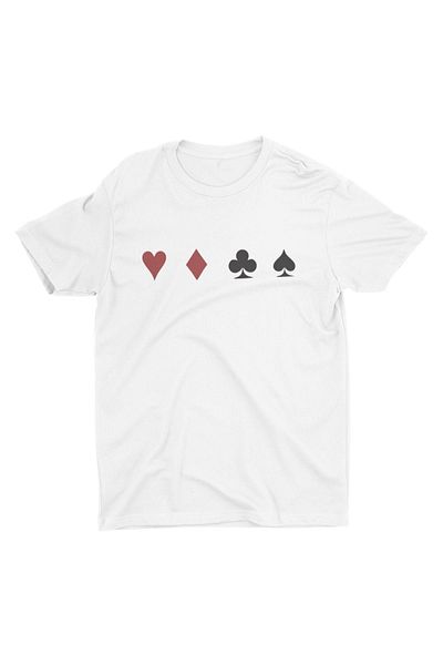 Bubus Unisex White Playing Cards Patterned T-Shirt