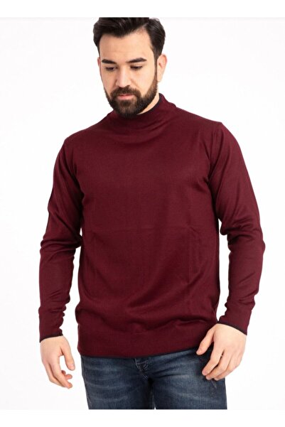 MaviMoure Men's Burgundy Thin Wool Knitwear Knitted Half Turtleneck Turtlenec...
