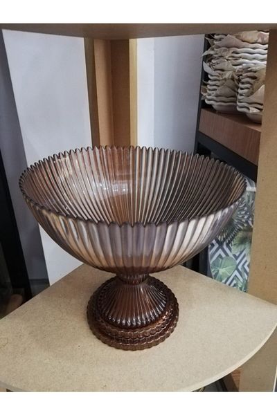 Cemile Sliced 21 cm Footed Bowl Smoked