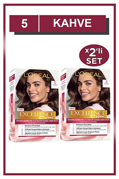 L'Oreal Paris Excellence Creme Saç Boyası 5 Kahve 2'li Set
