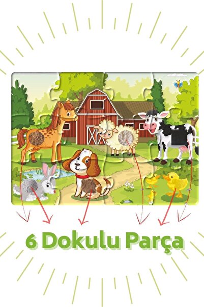 Bonkido Dokun Hisset Puzzle 2 Li Set (ÇİFTLİĞİM VE ORMAN MACERASI) 12'si Dokulu Toplam 24 Parça.