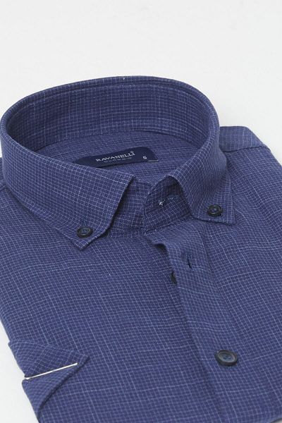 RAVANELLI Cămașă clasică cu mânecă scurtă, 100% bumbac, albastru bleumarin