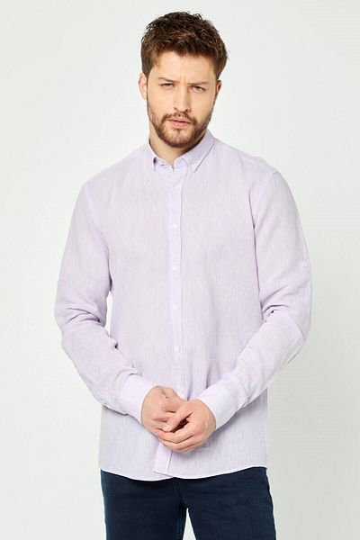 RAVANELLI Λινό πουκάμισο λιλά Slim Fit μακρυμάνικο