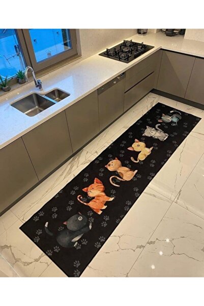 duzgunhome Kedili Yıkanabilir Mutfak Halısı