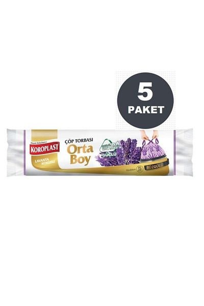Koroplast Extra Strong Lavender Drawstring Medium Garbage Bag 15 Pieces X 5 Pack (55x60 cm)