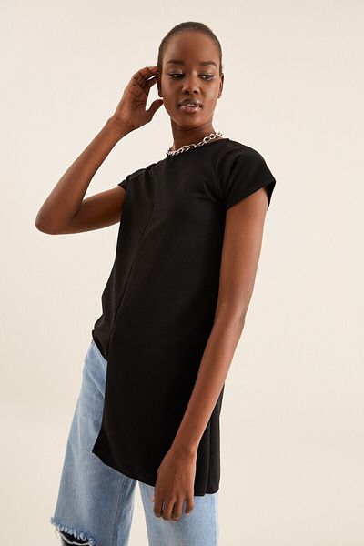 Quincey Women's Black Asymmetrical Short Sleeve Tunic