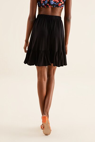 Quincey Women's Black Viscose Frilly Mini Elastic Skirt