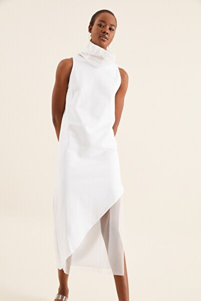 Quincey Kadın Beyaz Tül Detay Tunik Elbise