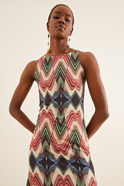 Quincey Women's Pink Halter Neck Slit Dress