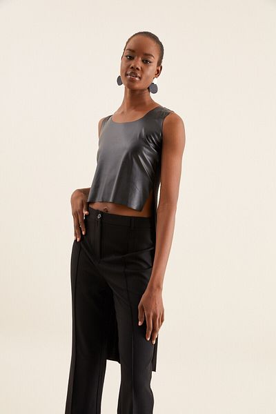 Quincey Women's Black Asymmetrical Leather Tunic