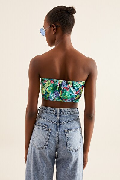 Quincey Women's Turquoise Color Patterned Crop Bustier