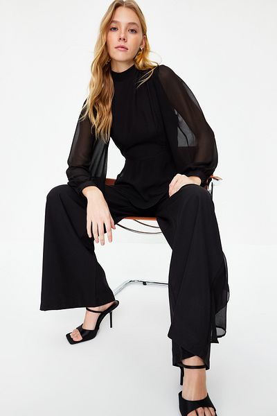 Trendyol Modest Black Aerobin Chiffon Woven Jumpsuit TCTSS24TL00004