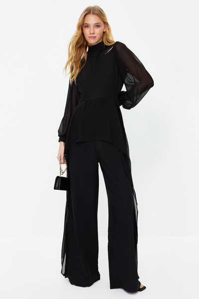 Trendyol Modest Μαύρη φόρμα Aerobin Chiffon υφασμένη TCTSS24TL00004