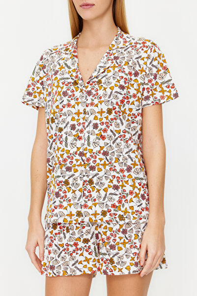 Trendyol Collection Színes virágmintás 100% pamut rövidnadrág hálóruha szett - THMSS24PT00001