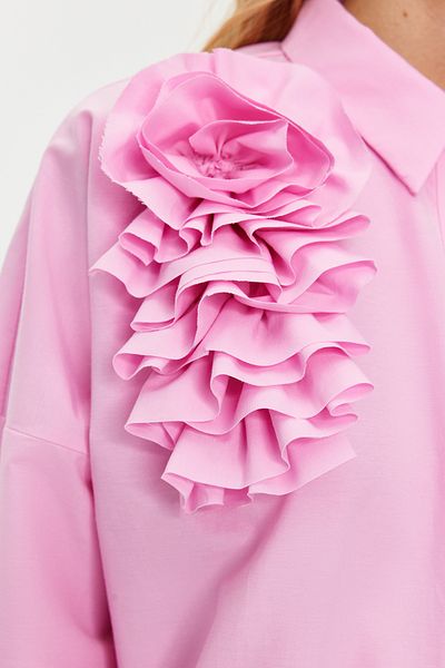 Trendyol Modest Ροζ απλικέ λουλούδι με λεπτομέρεια βαμβακερό πουκάμισο TCTSS24TG00030