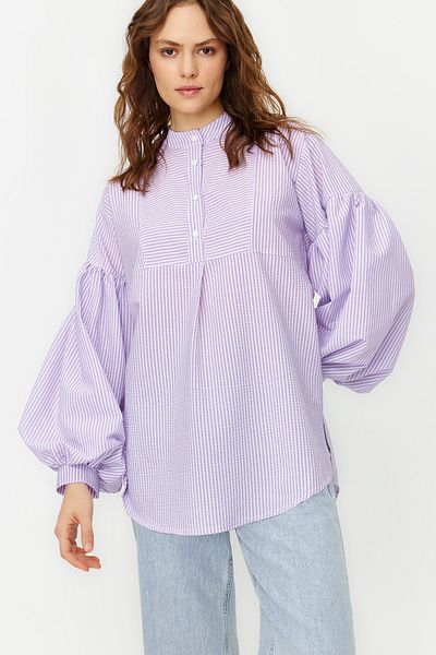 Trendyol Modest Lilac Balloon Sleeve Seersucker Woven Tunic TCTSS24UK00017