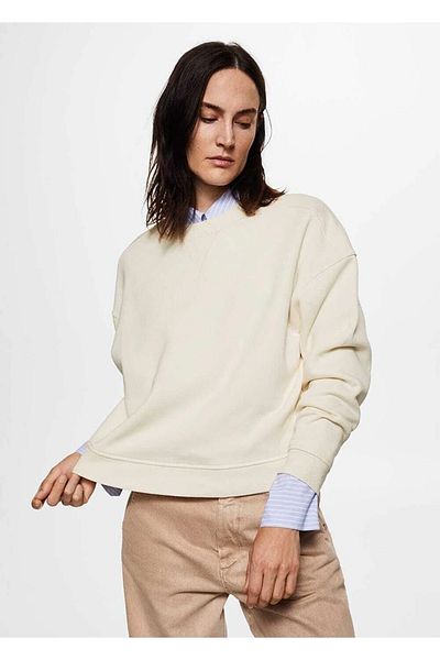 MANGO Ecrufarbenes Damen-Sweatshirt 37065955