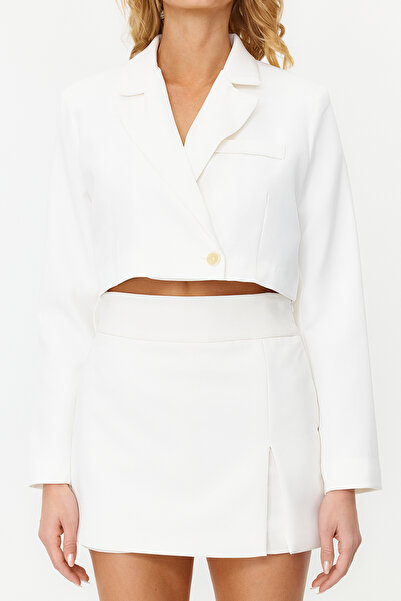 Trendyol Collection Ecru Crop Woven Lined Blazer Jacket TWOAW22CE0086