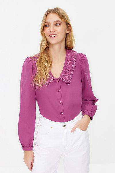 Trendyol Collection Dusty Rose Embroidered Cotton Woven Shirt TWOAW21GO0005