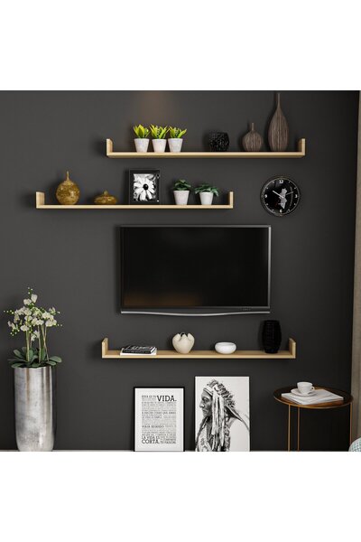 ASUDE Dekoratif duvar rafı 3 lü pera/ ceviz