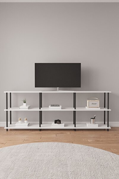Mobitopya Çevir Kur 200 Cm Beyaz Raflı Tv Sehpası, Tv Ünitesi 200*71*29 Cm
