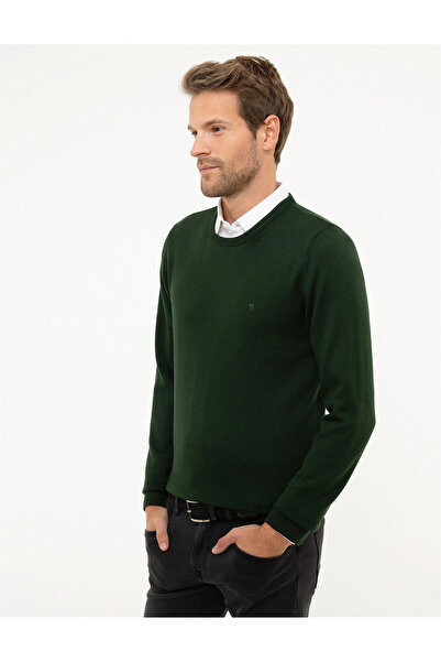 Pierre Cardin Koyu Yeşil Slim Fit Basic Kazak