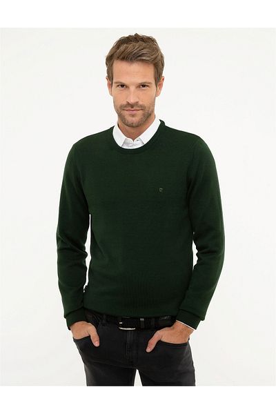 Pierre Cardin Σκούρο πράσινο Slim Fit Basic πουλόβερ