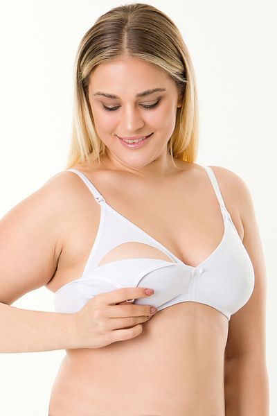MS HAMİLE İÇ GİYİM Sutien alb pentru alăptare - Bumbac pieptănat fără capac, HG0062