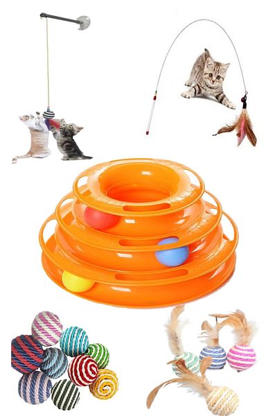 TİNEKE Set of 5 1 Piece 3-ply 1 Piece 90 Cm Fishing Rod 1 Piece Feathered Ball 1 Piece Suction Cup Fishing Rod 1 Piece Rope Wrap Ball