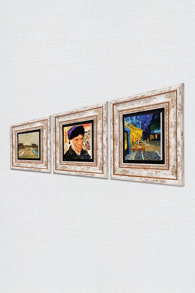 Pinecone Van Gogh Wall Painting Framed Stone Wall Decor 3 Piece Painting Set Wall Art Tk3-471