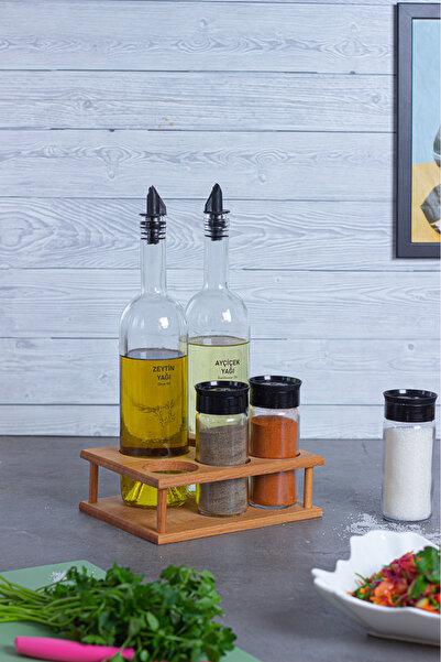 KukiWood Rock Oil and Spice Pot Set, 750 ML Oil and Spice Pot and Oil Pot Label