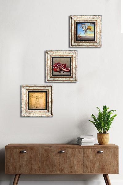 Pinecone Salvador Dali, Leonardo Da Vinci, Pomegranate Stone Wall Painting Framed Wall Decor 3 Piece Set Tk3-1399