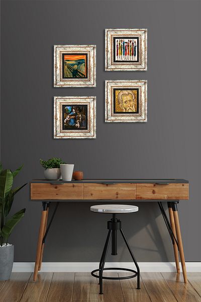 Pinecone Da Vinci, Scream, Native Women, Mosaic Stone Wall Painting Framed Wall Decor 4-Piece Table TK4-1682