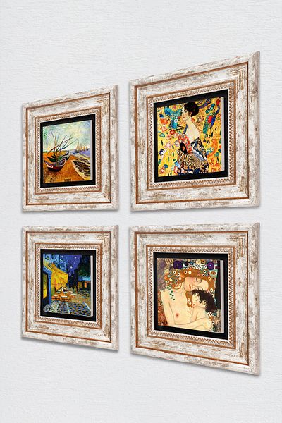 Pinecone Van Gogh, Gustav Klimt Wall Painting Framed Stone Wall Decor 4 Piece Painting Set Wall Art Tk4-681