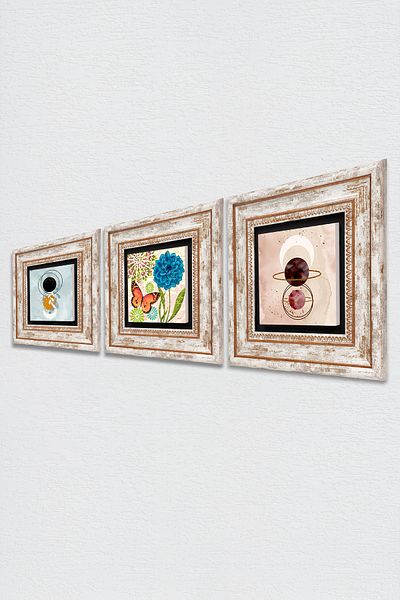 Pinecone Minimalist Abstract, Butterfly Stone Wall Painting Framed Wall Decor 3 Piece Painting Set Tk3-1846