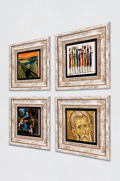 Pinecone Da Vinci, Scream, Native Women, Mosaic Stone Wall Painting Framed Wall Decor 4-Piece Table TK4-1682