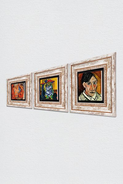 Pinecone Picasso Crying Woman, the Avignonese Girls, Self Portrait Wall Painting Framed Stone Wall Decor 3 Pieces